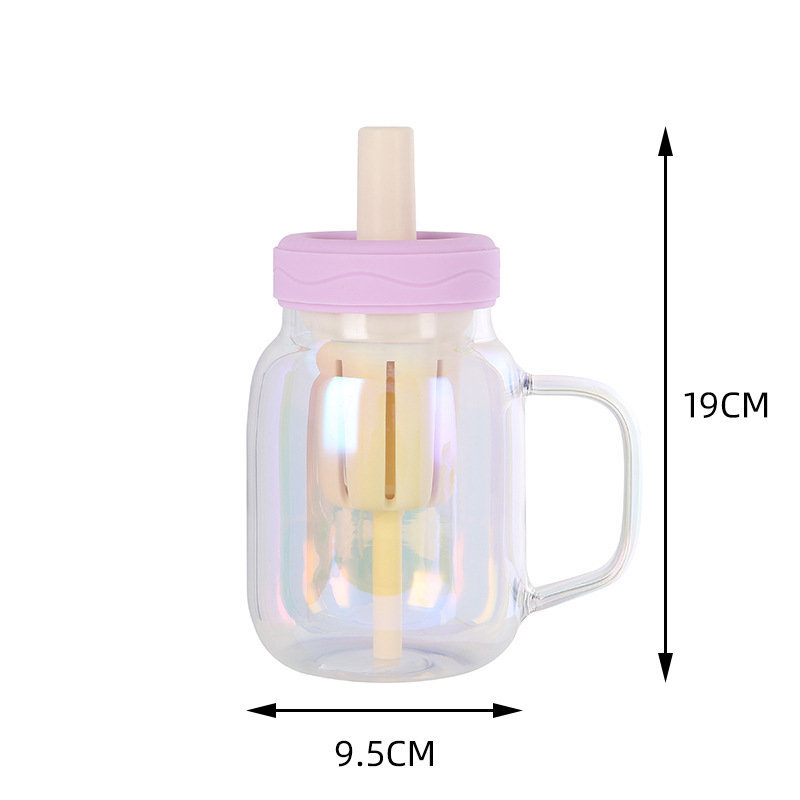 แก้วน้ำ Borosilicate สูงโดปามีนพร้อมฟาง