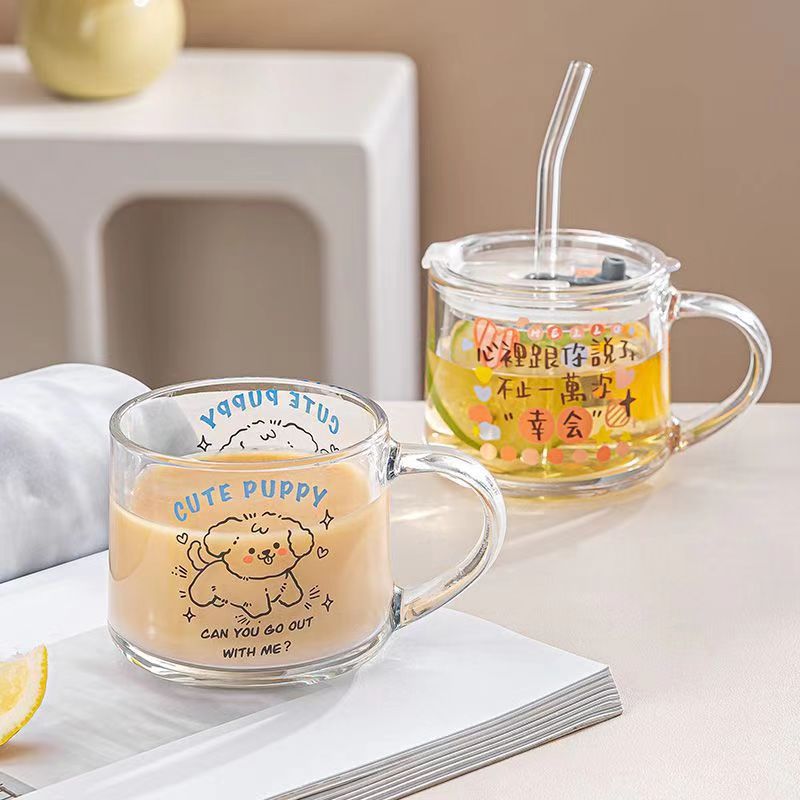 Ins Glass Fstraw Milk Cute Breakfast Cup